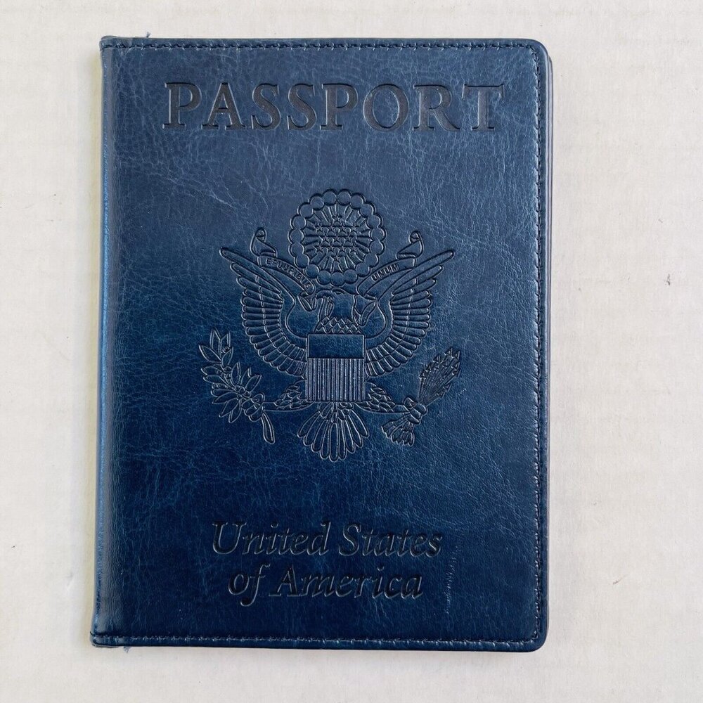 Black Faux Leather USA Passport Holder Travel Credit Card Wallet‎ Organizer